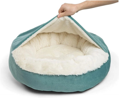 Ultimate Cozy Donut Pet Bed with attached blanket: Plush Hooded Cuddler for Cats & Dogs