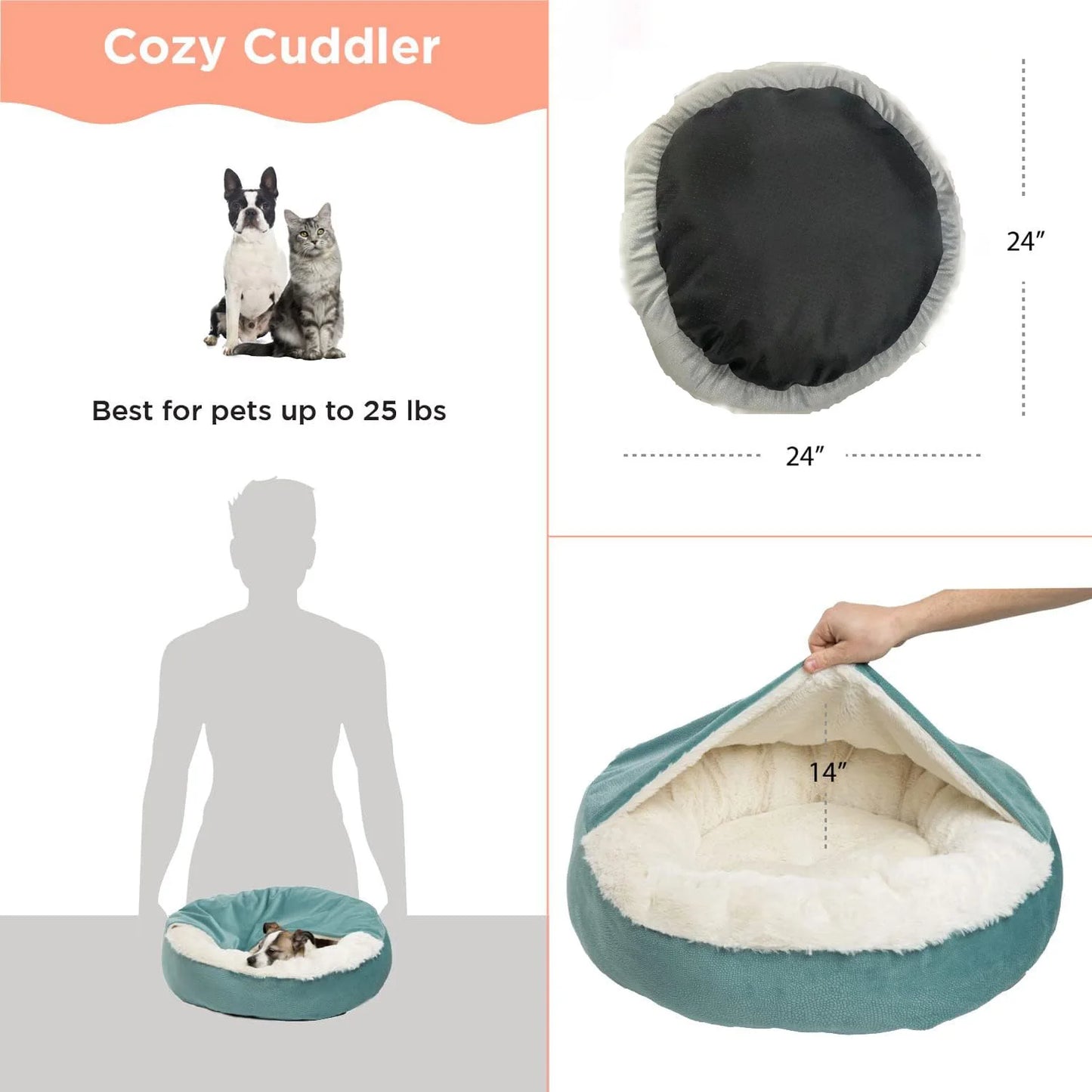 Ultimate Cozy Donut Pet Bed with attached blanket: Plush Hooded Cuddler for Cats & Dogs